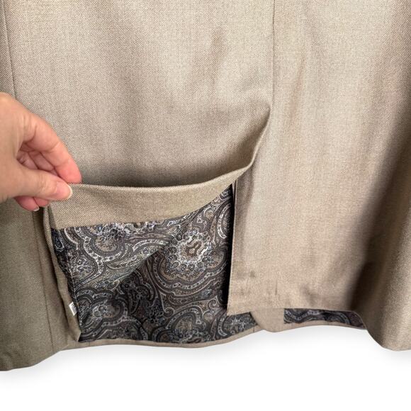 Ralph Lauren Beige Silk Wool Two Button Paisley Lined Blazer Men's Size 48L - Picture 10 of 12